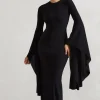 Modena | Black Waterfall Sleeve Maxi Dress