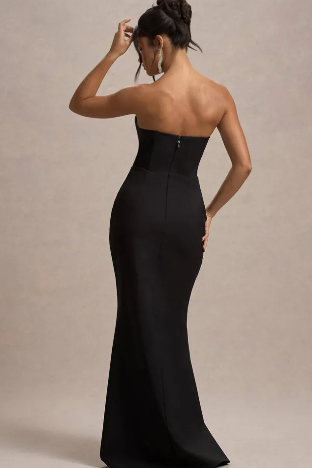 Molly | Black Strapless Sweetheart Maxi Dress With Bows