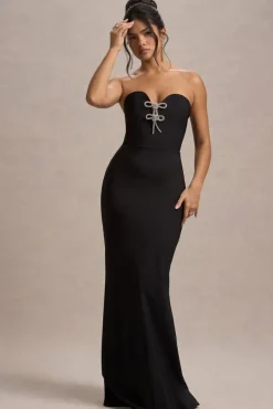 Molly | Black Strapless Sweetheart Maxi Dress With Bows