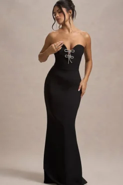 Molly | Black Strapless Sweetheart Maxi Dress With Bows