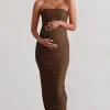 My Lady | Chocolate Maternity Brown Strapless Bodycon Ruched Mesh Maxi Dress