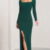 My Pleasure | Bottle Green Square Neck Ruched Maxi Dress