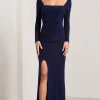 My Pleasure | Navy Square Neck Ruched Maxi Dress