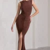 My Presence | Chocolate Brown Low-Back Fishtail Split Maxi Dress