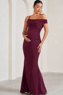 My Wish | Burgundy Strappy Asymmetric Maternity Maxi Dress