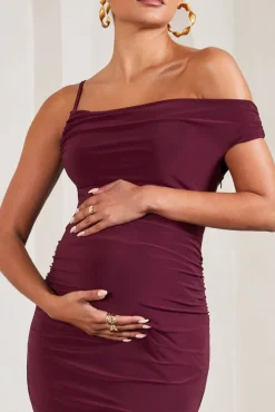 My Wish | Burgundy Strappy Asymmetric Maternity Maxi Dress
