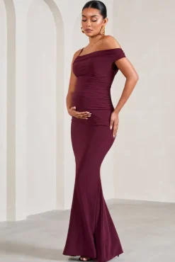 My Wish | Burgundy Strappy Asymmetric Maternity Maxi Dress