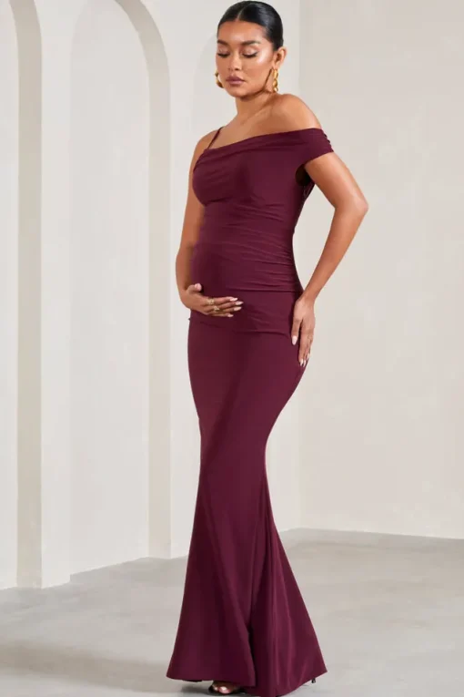 My Wish | Burgundy Strappy Asymmetric Maternity Maxi Dress