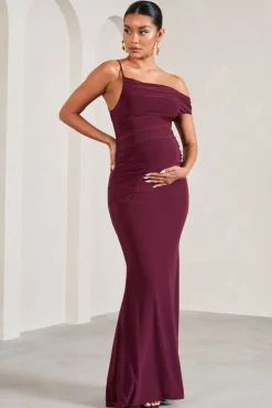 My Wish | Burgundy Strappy Asymmetric Maternity Maxi Dress