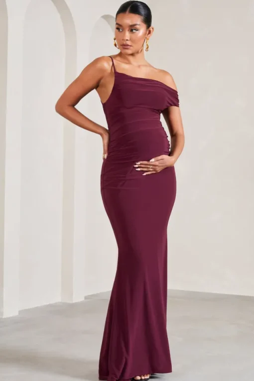 My Wish | Burgundy Strappy Asymmetric Maternity Maxi Dress