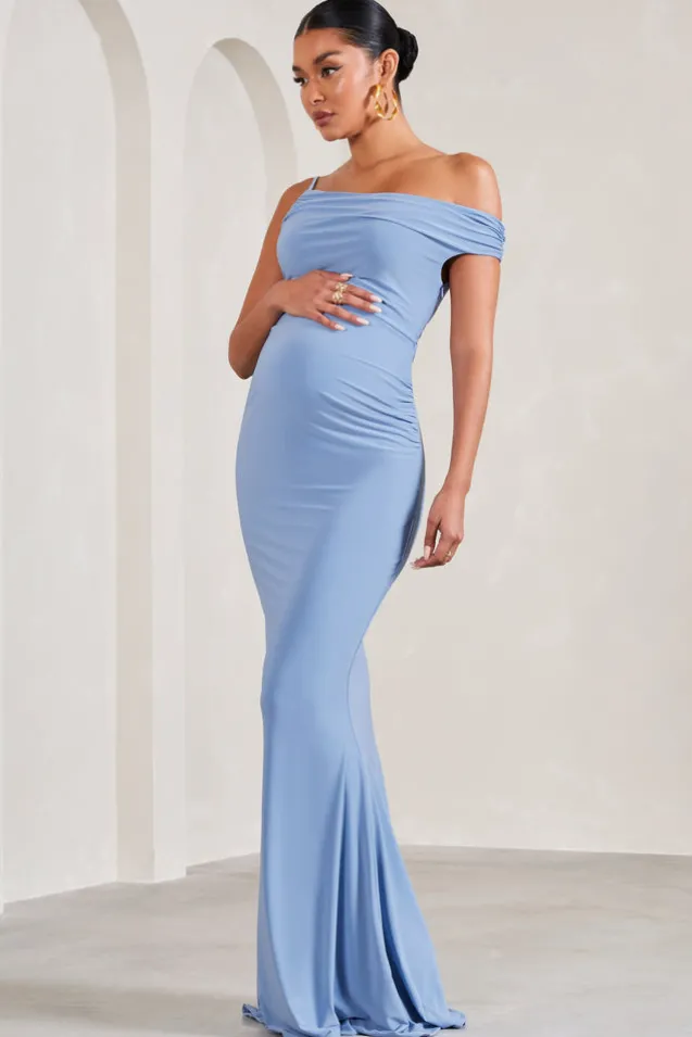 My Wish | Cornflower Blue Strappy Asymmetric Maternity Maxi Dress