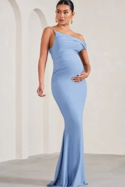 My Wish | Cornflower Blue Strappy Asymmetric Maternity Maxi Dress