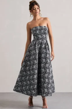 Myleen | Black Lace Strapless Midi Dress