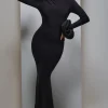 Mystic | Black High-Neck Maxi Dress With Satin Cuffs