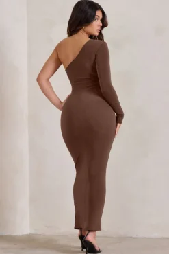 Mystical | Chocolate Brown One Shoulder Maxi Dress With Side Split