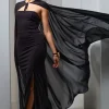 Mythical | Black Chiffon Floor-Length Cape