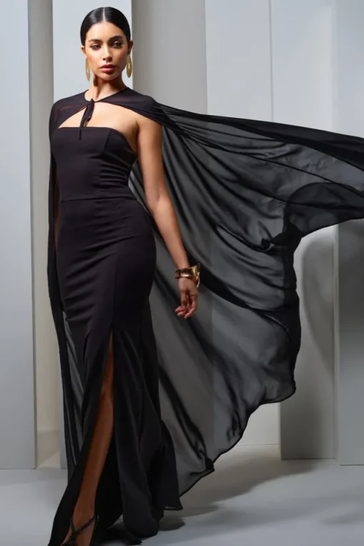 Mythical | Black Chiffon Floor-Length Cape