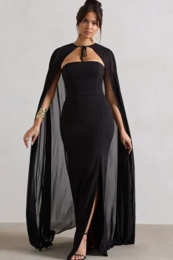 Mythical | Black Chiffon Floor-Length Cape