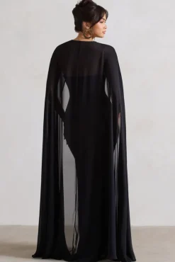Mythical | Black Chiffon Floor-Length Cape