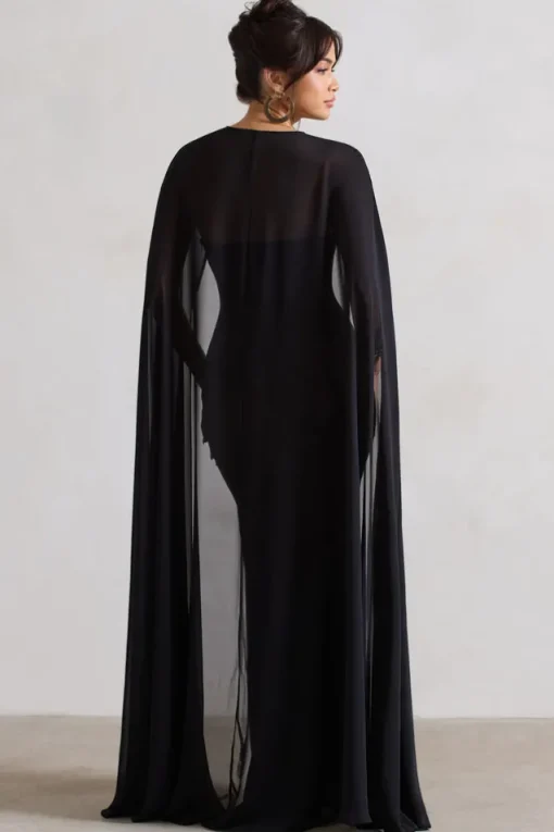 Mythical | Black Chiffon Floor-Length Cape