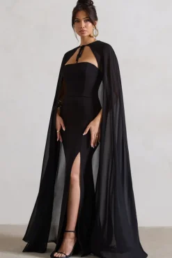 Mythical | Black Chiffon Floor-Length Cape