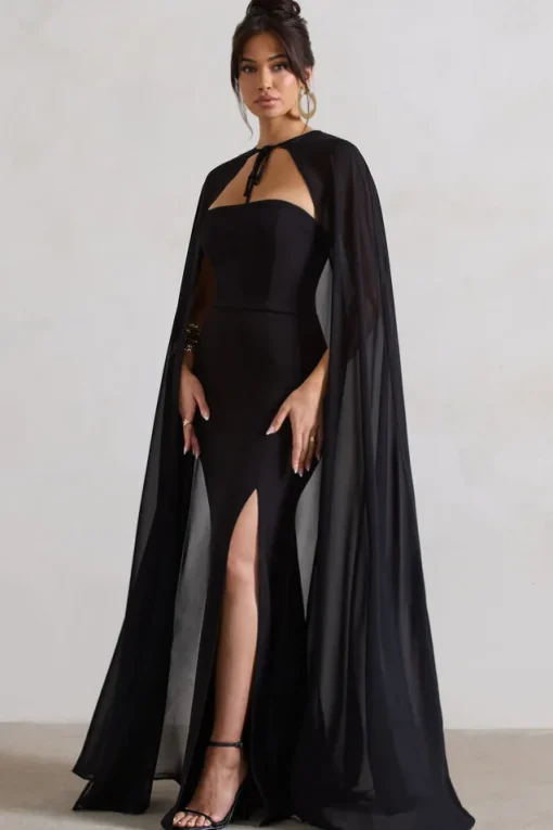 Mythical | Black Chiffon Floor-Length Cape