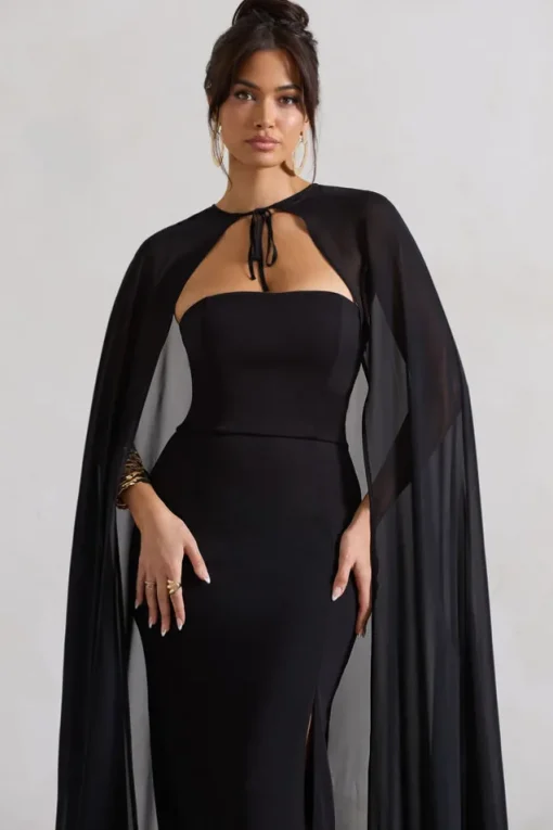 Mythical | Black Chiffon Floor-Length Cape
