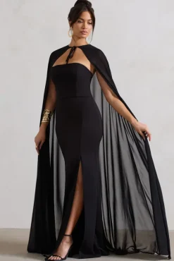 Mythical | Black Chiffon Floor-Length Cape