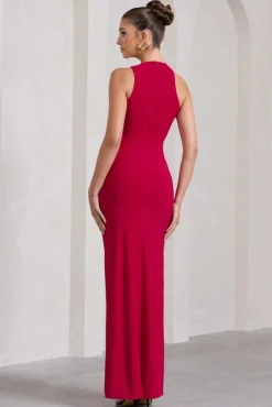 Nalani | Red Sleeveless Cut-Out Split Maxi Dress