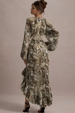 Namir | Snake Print High-Low Chiffon Maxi Dress