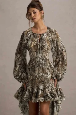 Namir | Snake Print High-Low Chiffon Maxi Dress