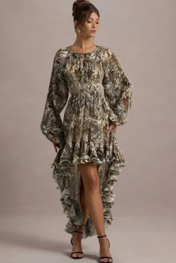 Namir | Snake Print High-Low Chiffon Maxi Dress
