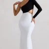 Nantes | Black u0026 White Asymmetric One-Sleeve Cut-Out Maxi Dress