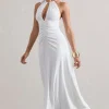 Naria | Cream Ruched Cut-Out Split Maxi Dress