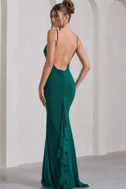 Naya | Bottle Green Strappy V-Neck Fishtail Maxi Dress