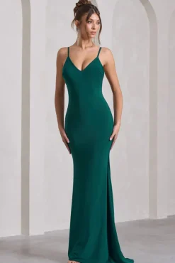 Naya | Bottle Green Strappy V-Neck Fishtail Maxi Dress