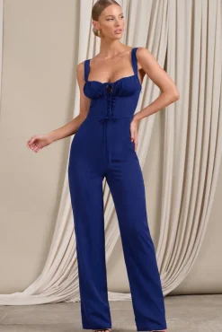 Nebbiolo | Navy Strappy Laced Corset Jumpsuit