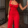 Nebbiolo | Red Strappy Laced Corset Jumpsuit