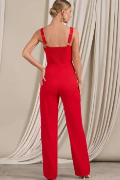 Nebbiolo | Red Strappy Laced Corset Jumpsuit