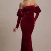 Neoma | Berry Velvet Bardot Puff-Sleeve Maxi Dress