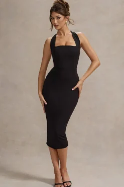 Nerissa | Black Halter-Neck Midi Dress