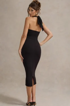 Nerissa | Black Halter-Neck Midi Dress