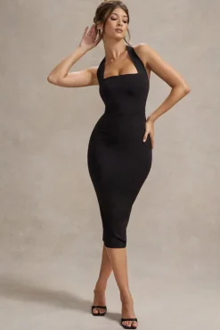 Nerissa | Black Halter-Neck Midi Dress