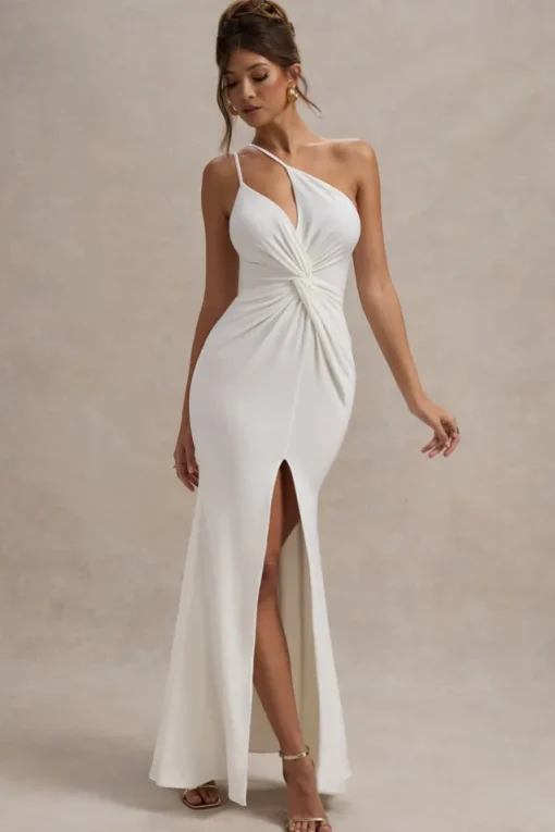 Neroli | White Strapless Asymmetric Twisted Maxi Dress