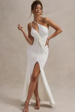 Neroli | White Strapless Asymmetric Twisted Maxi Dress