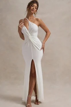 Neroli | White Strapless Asymmetric Twisted Maxi Dress