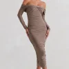 Neva | Mocha Bardot Twist Midi Dress