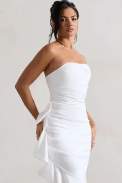 New Age | White Strapless Asymmetric Ruffled Maxi Dress