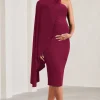 New Chapter | Berry Asymmetric Maternity Midi Dress With Cape