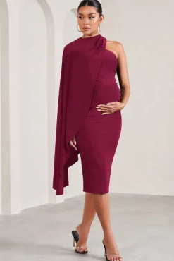 New Chapter | Berry Asymmetric Maternity Midi Dress With Cape